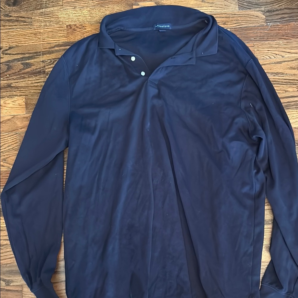 Lands' End Blue Polo Shirt Classic Cotton Long-Sleeve